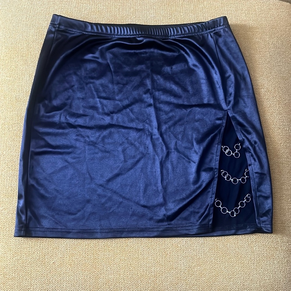 Black Satin mini Skirt w/ Chain Accent